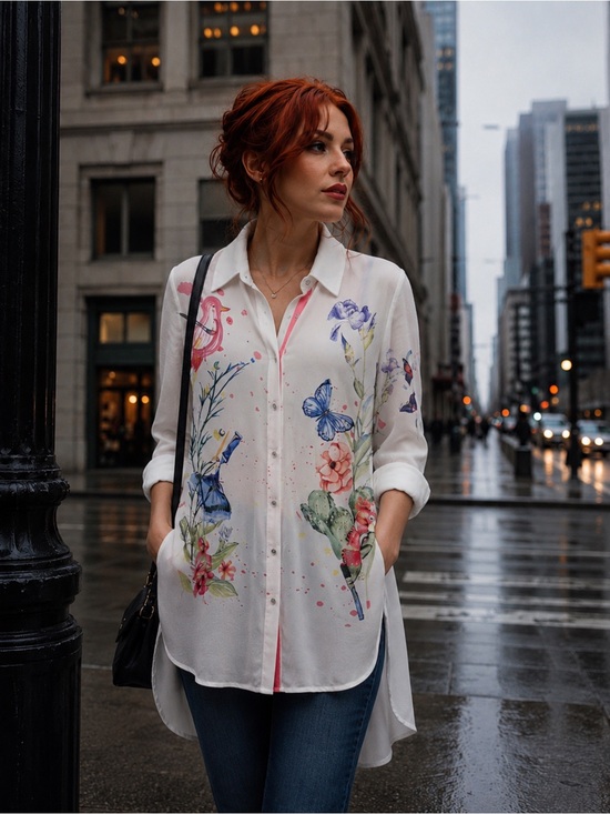 Desigual Tops - Desigual White Floral & Butterfly Button-Down Shirt